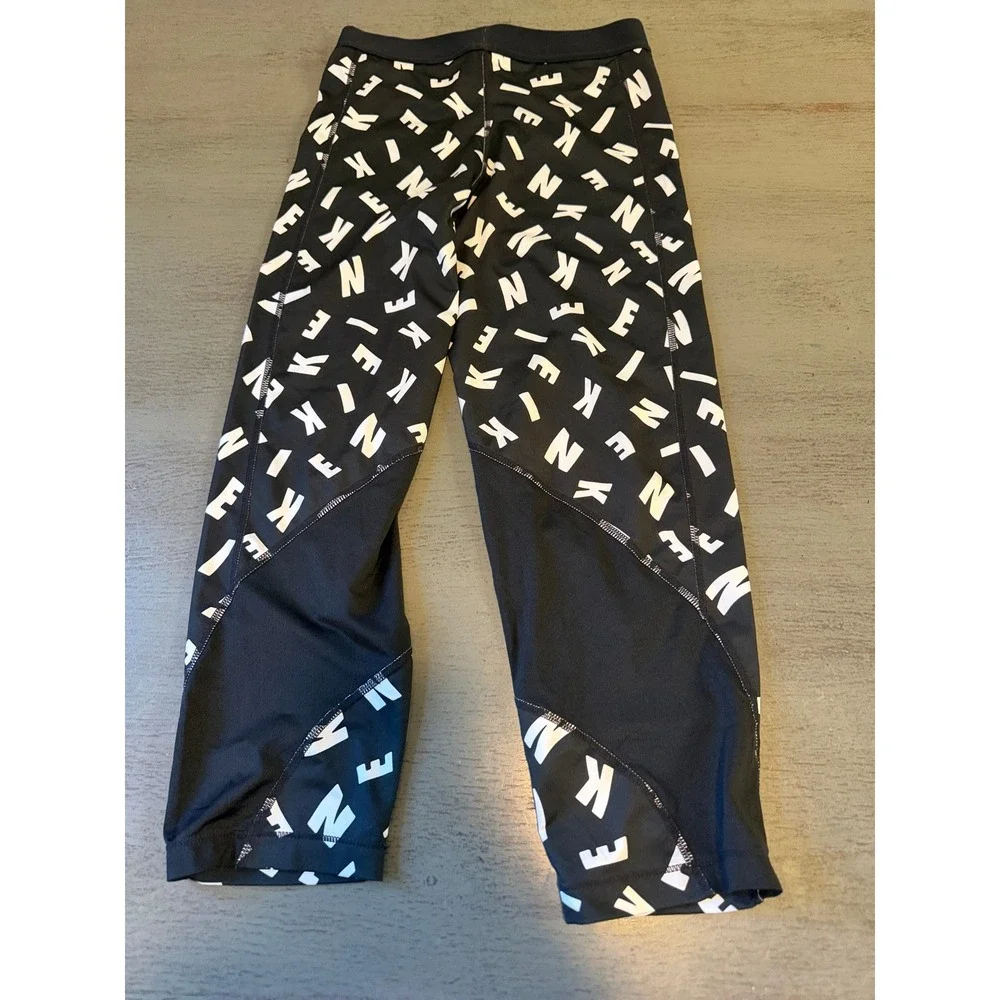 Nike Pro Dri-FIT Girls XL Black White Letter Print Capri Training Legging Tights
